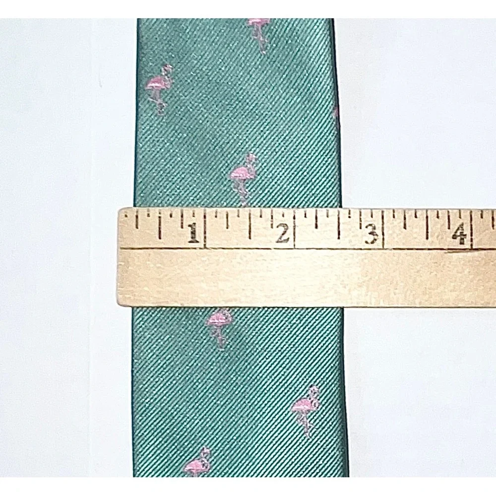 J.Crew Mens Silk Tie Green Pink Flamingo Animal Print Skinny Necktie Accessory